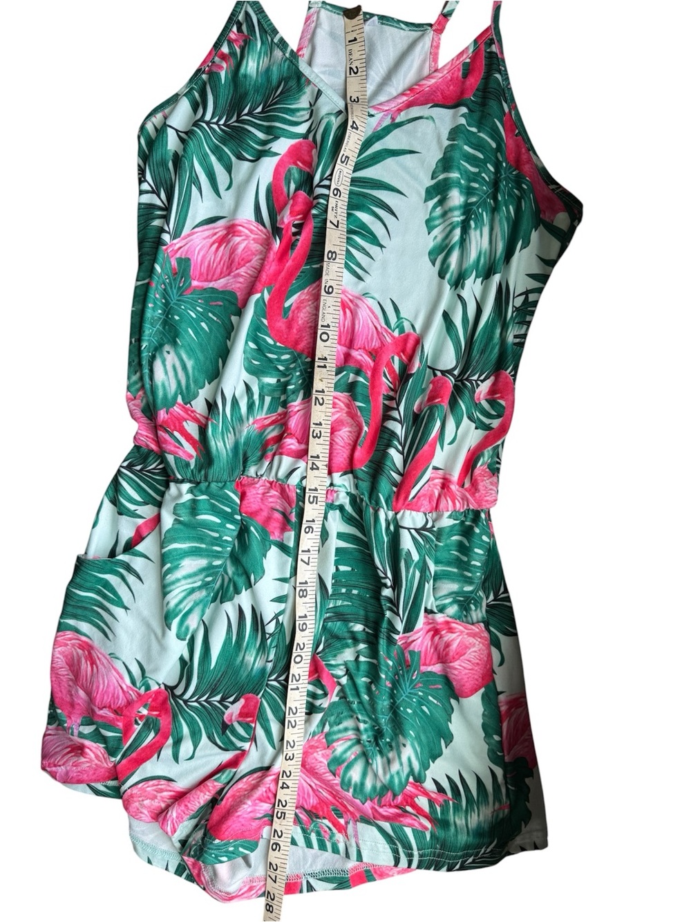Pink Flamingo Tropical Romper with pockets size small - Picture 4 of 6